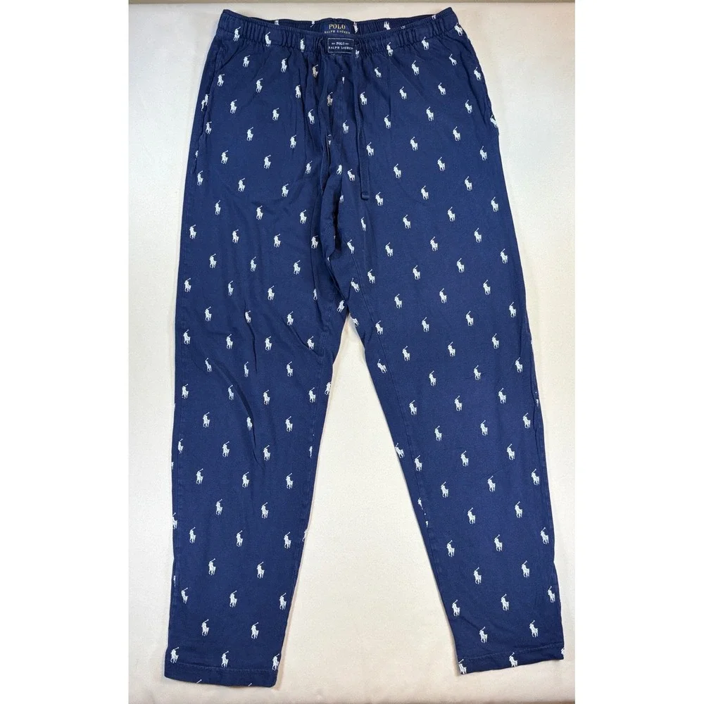 Polo Ralph Lauren Pajama Pants Mens Medium Navy Pony Print Knit Lounge PJs